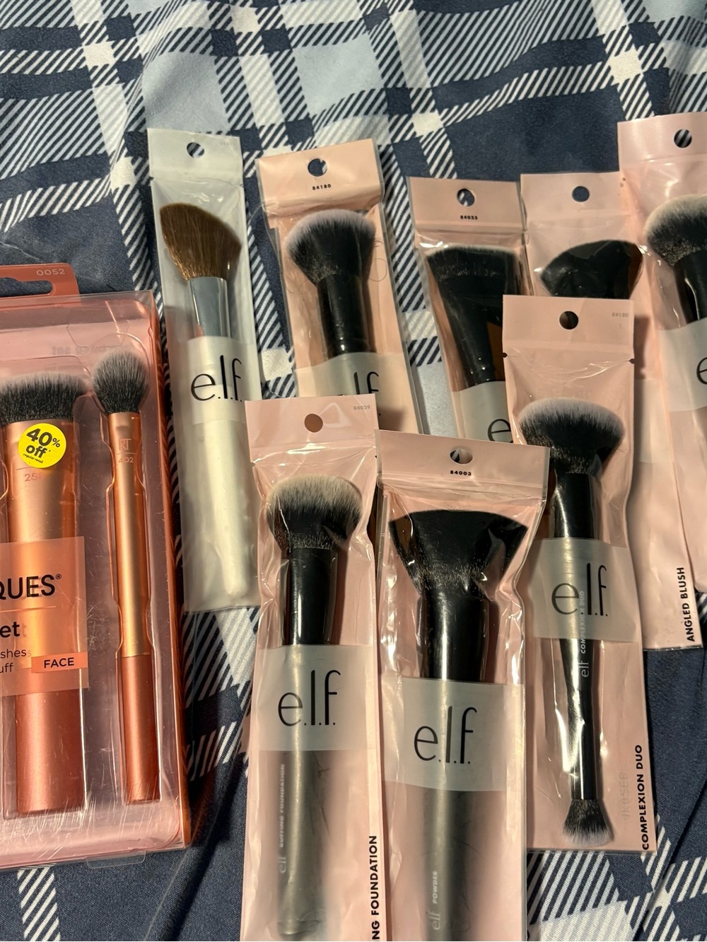 e.l.f. Makeup Brush Set - Black Handles & Real Techniques Face brushes